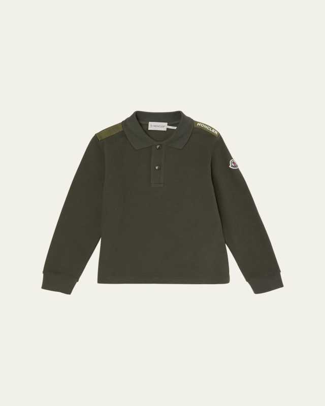 Boy's Logo Tape Long-Sleeve Polo Shirt, Size 12-14
